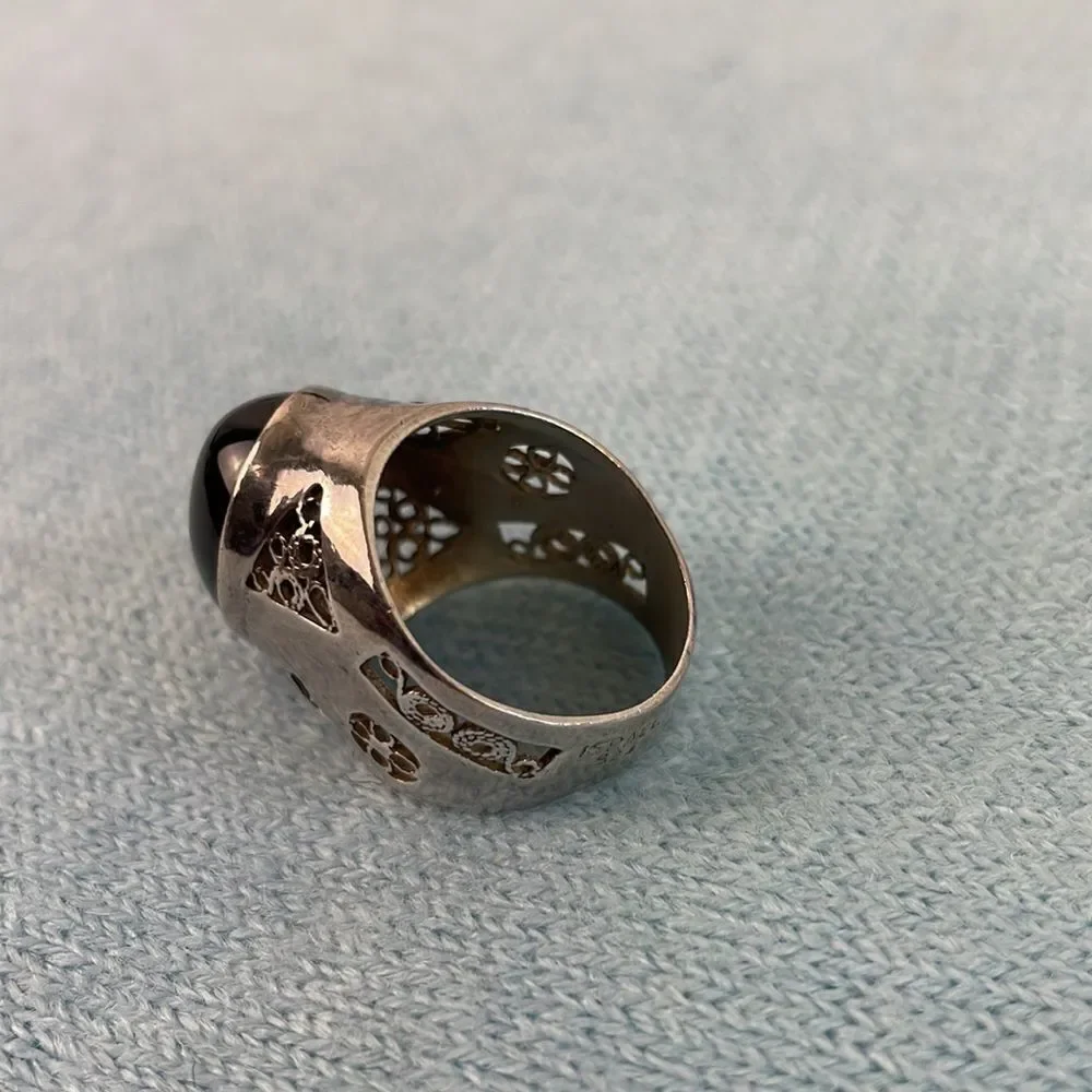 Large Black Onyx Filagree Ring